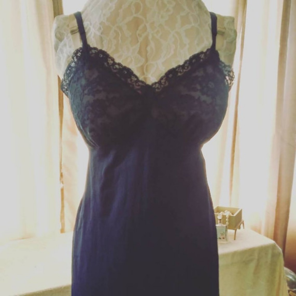 *Vintage Full Dress Slip Van Raalte Dark Blue - Picture 3 of 5